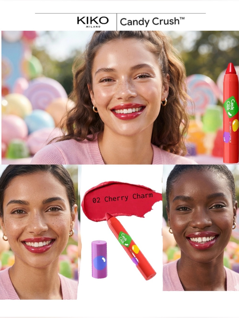 Kiko Milano x Candy Crush™ Luminous Lip  Balm 02 Cherry Charm NWT